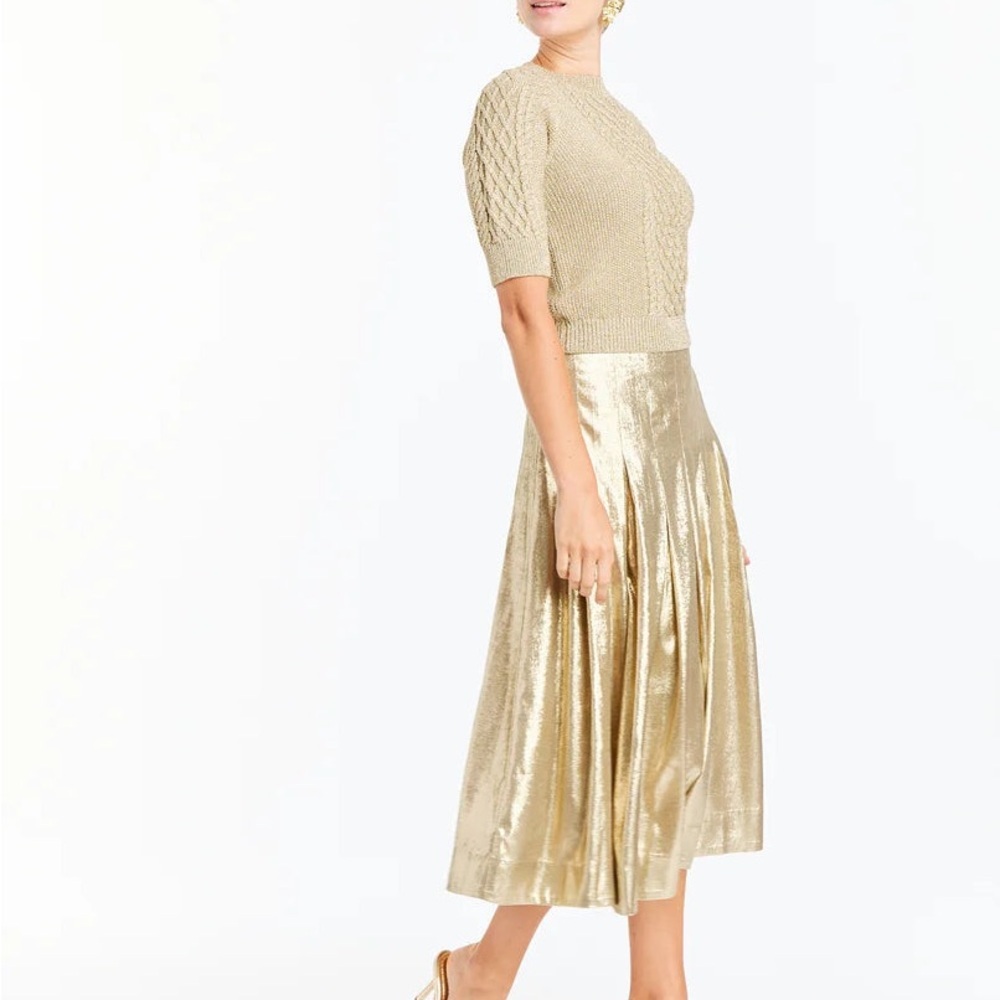 MESTIZA SEVILLE MIDI SKIRT - CHAMPAGNE PLEATED METALLIC Size 10 NWT